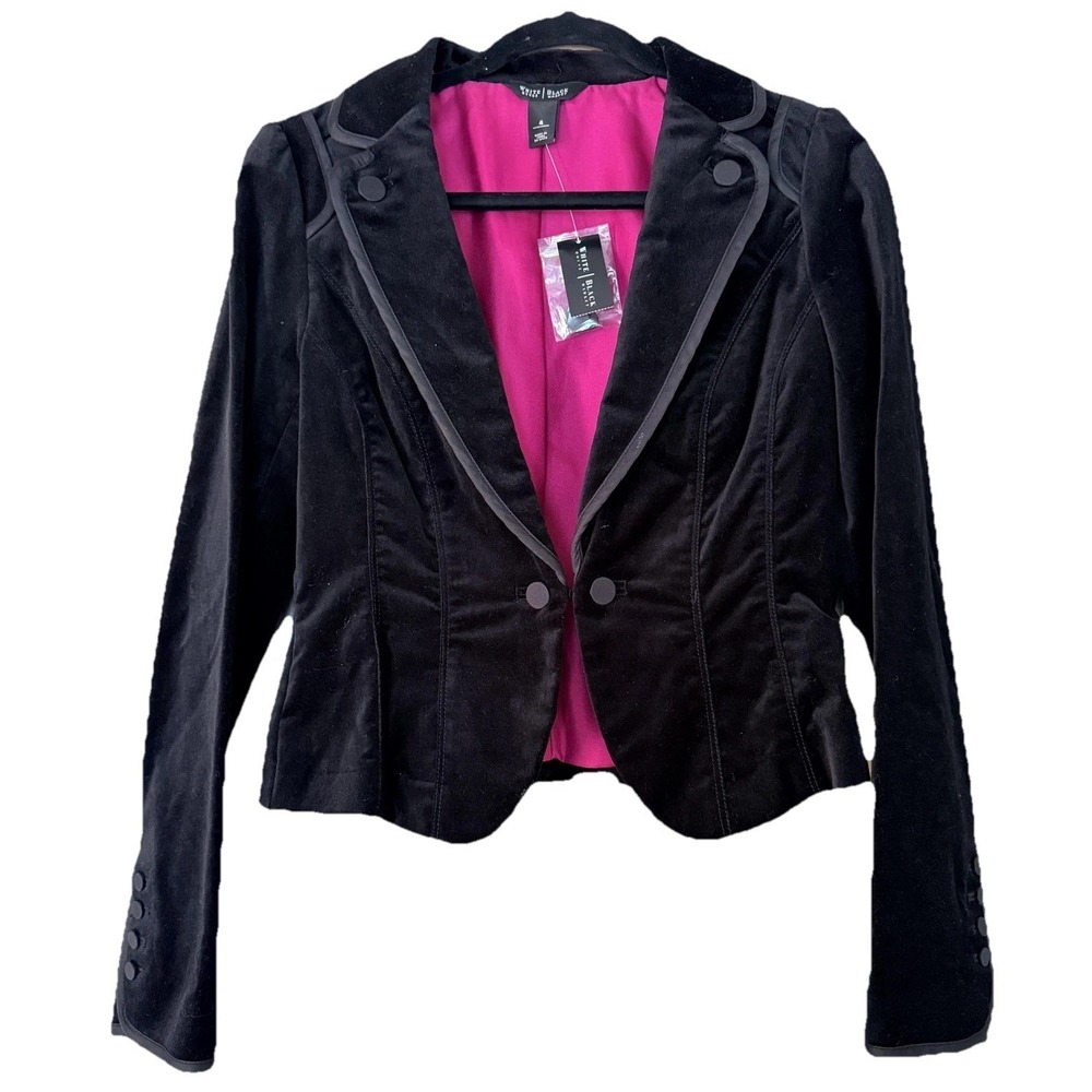White House Black Market Blazer Womens 4 Black Velvet Lined Tailored WHBM